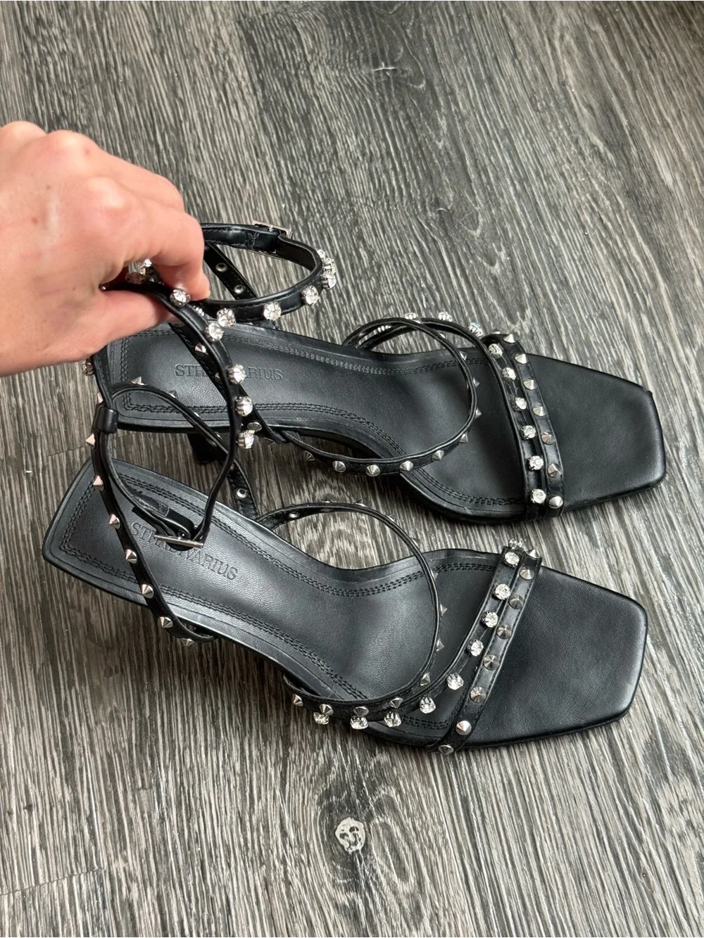 Stradivarius black studded strappy heeled sandals, sz 38 (US 7)